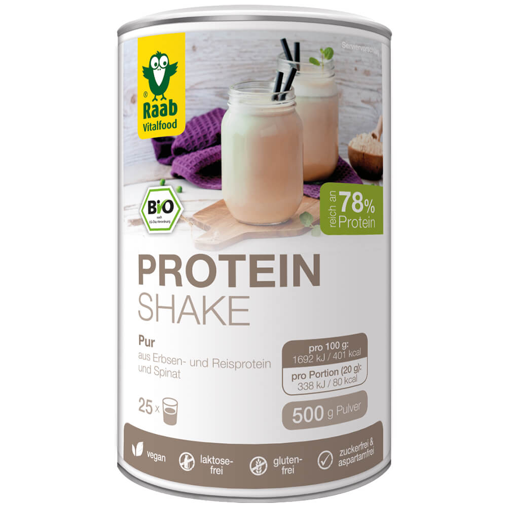 Raab "Bio Protein Shake Pur" - Органичекая порошковая смесь с растительными протеинами для приготовления белкового коктейля, 500 г.