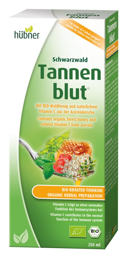 Hübner Tannenblut® Био травяной cироп с витамином С из ацеролы и лесным медом подходит для детей от 4 лет, 250 мл