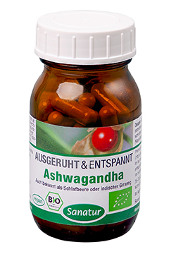 Sanatur Ashwagandha BIO Биологически активная добавка с органическим порошком и экстрактом KSM-66® ашвагандхи, 180 капсул