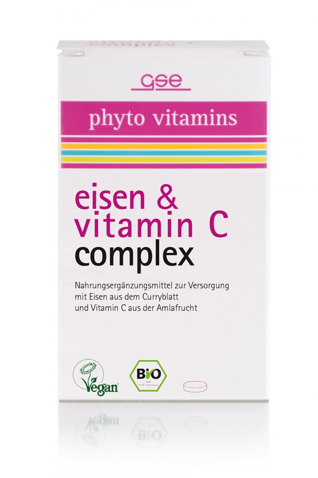 GSE Eisen & Vitamin C Complex (Bio) Биологически активная добавка для обеспечения организма железом из органических листьев карри и витамином С из плодов Амла, 60 таблеток