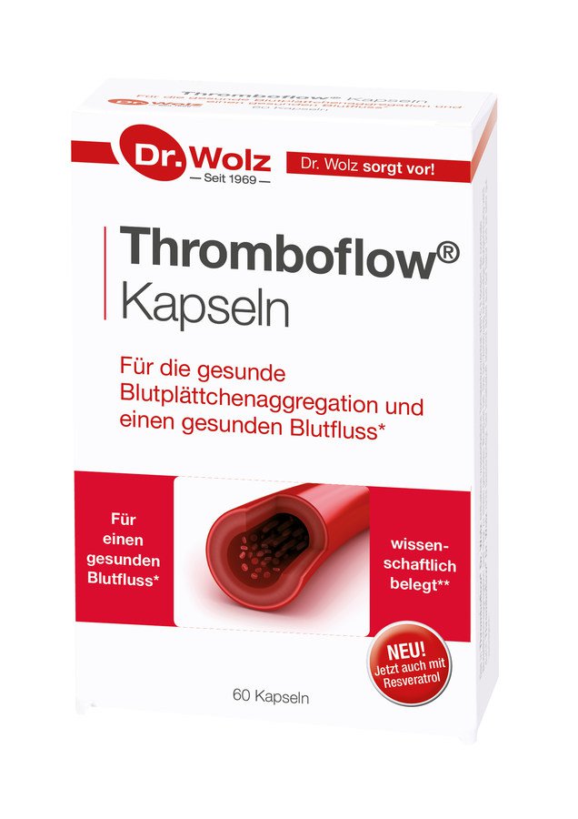 Dr. Wolz Thromboflow Биалогически активная добавка (БАД) для здорового кровотока с вторичными растительными веществами, 60 капсул