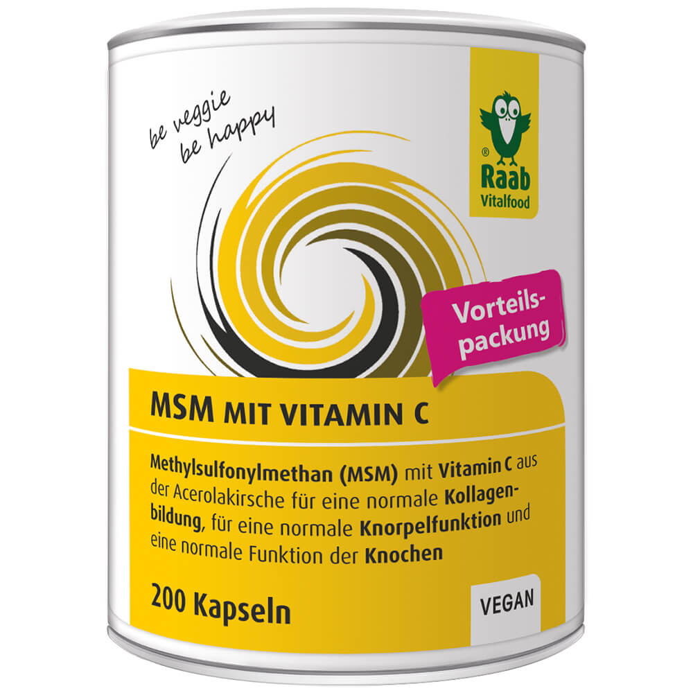 Raab "MSM" - Биологически-активная добавка с метилсульфонилметаном (MСM) и натуральным витамином С из вишни ацеролы, 200 капсул.