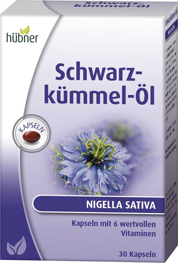 Hübner Масло черного тмина с витаминами Е, В6, В12, биотином и пантотеновой кислотой, 30 капсул