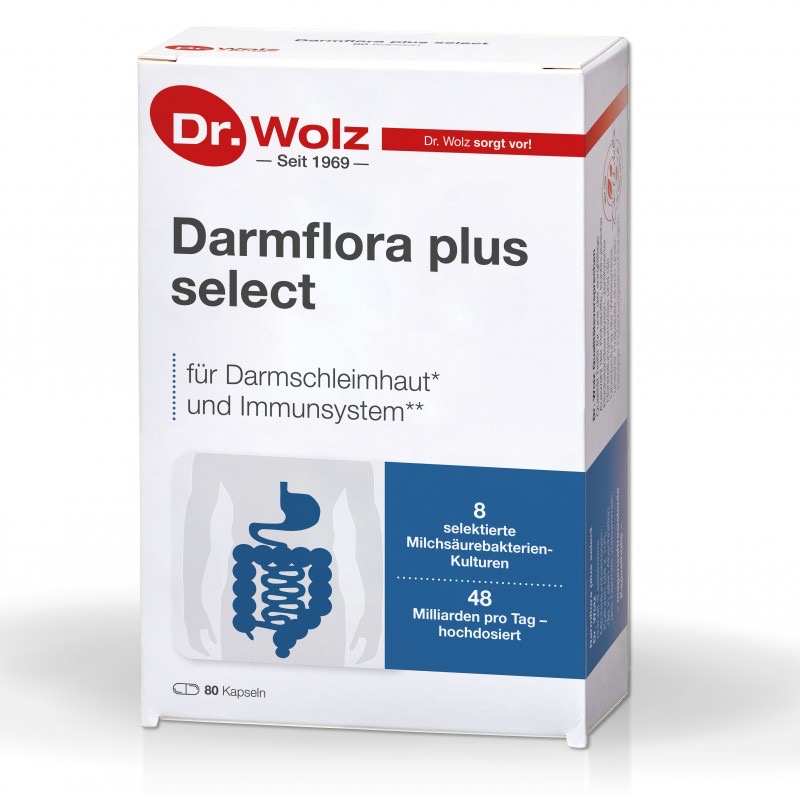 Dr.Wolz Darmflora plus® select Пробиотик 8 культур 48 млрд молочнокислых бактерий в день, 80 капсул