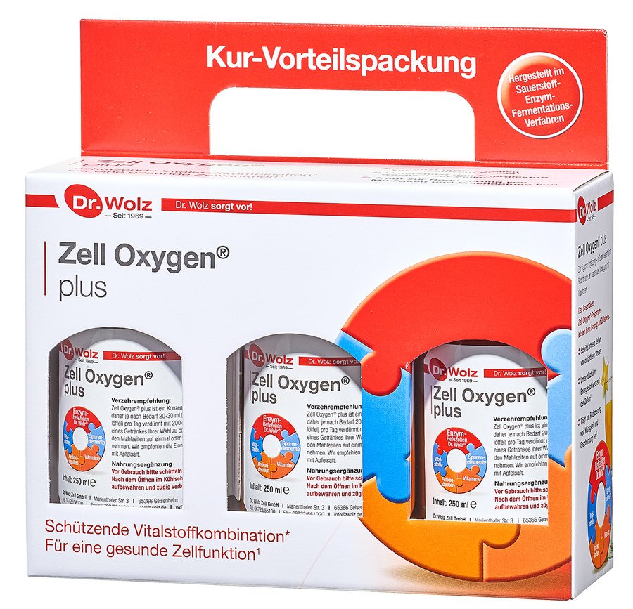 Dr.Wolz Zell Oxygen® plus Ортомолекулярная защита клеток с ферментными дрожжевыми клетками, 3x250 мл