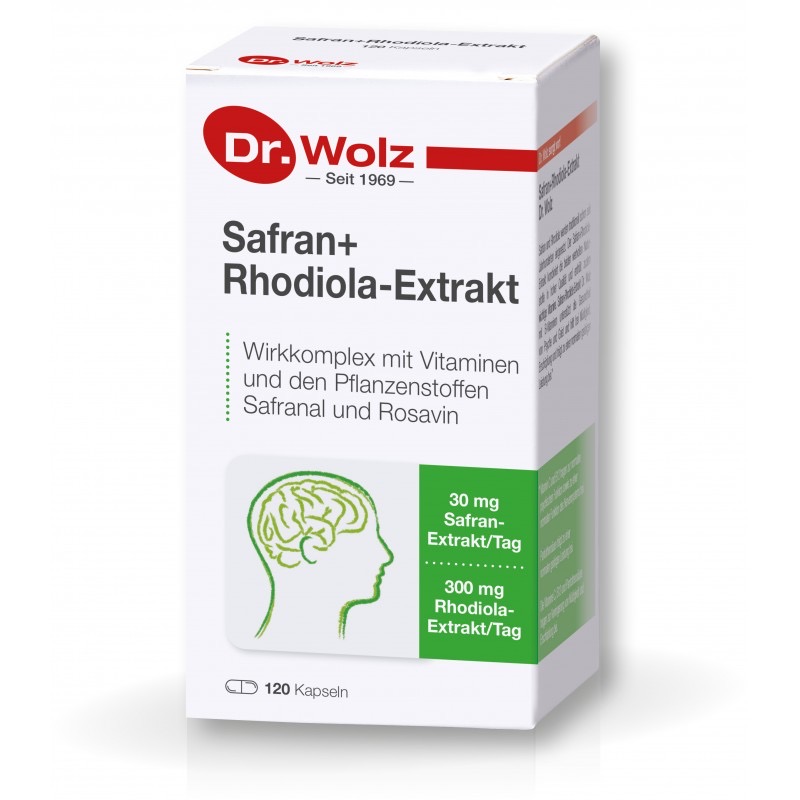 Dr.Wolz Экстракты шафрана и родиолы с витаминами С, B12 и пантотеновой кислотой, 120 капсул