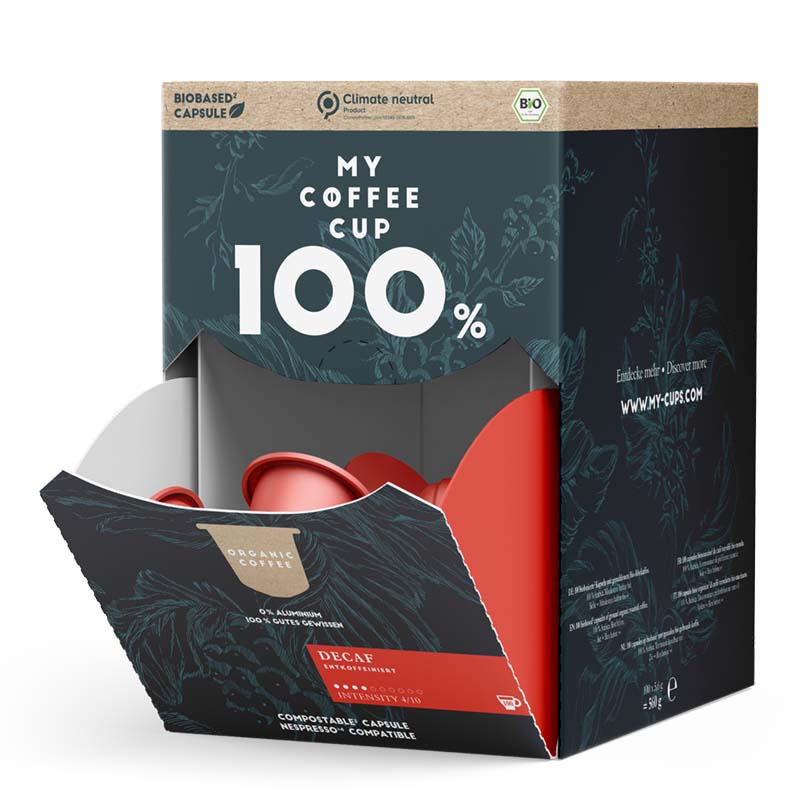 My Coffe Cup MEGA BOX DECAF FÜR NESPRESSO®, Био порошек молотого кофе, 100 капсул
