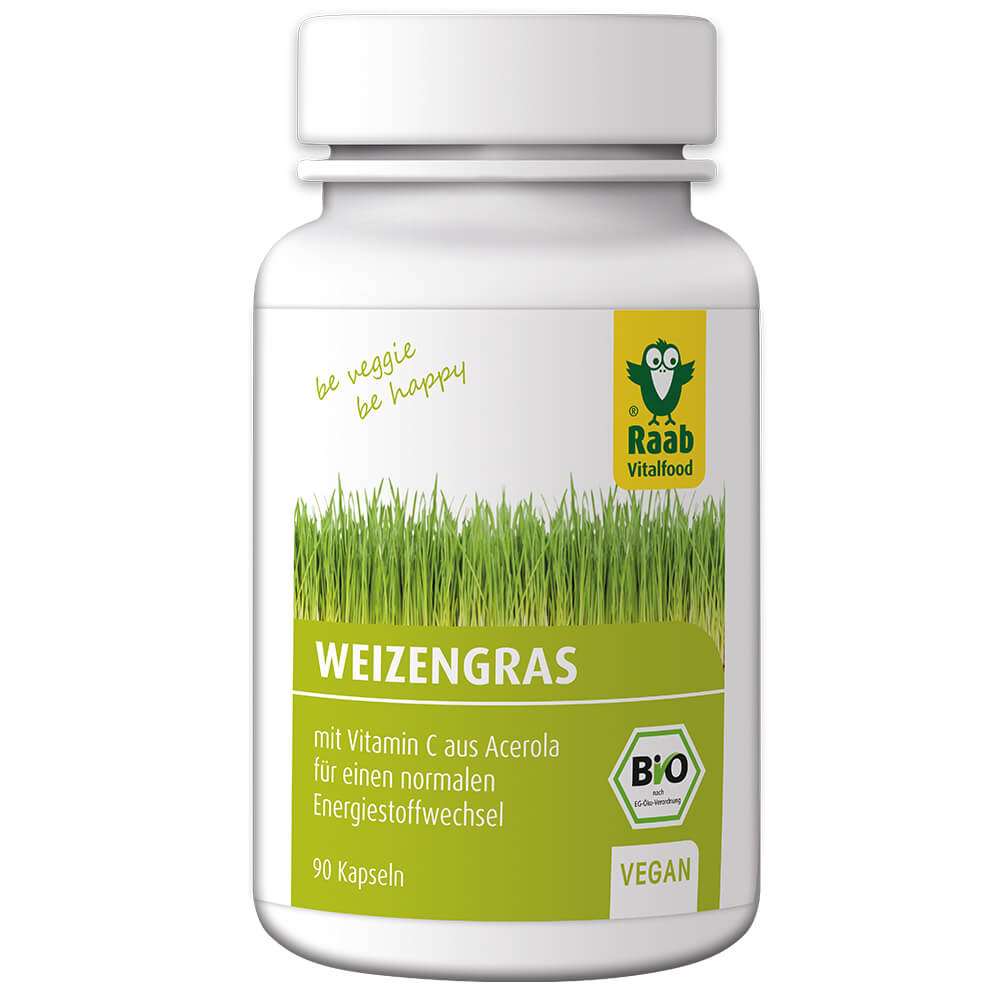 Raab "Bio Weizengras"- органический порошок из ростков пшеницы с витамином С в капсулах, 90 штук.