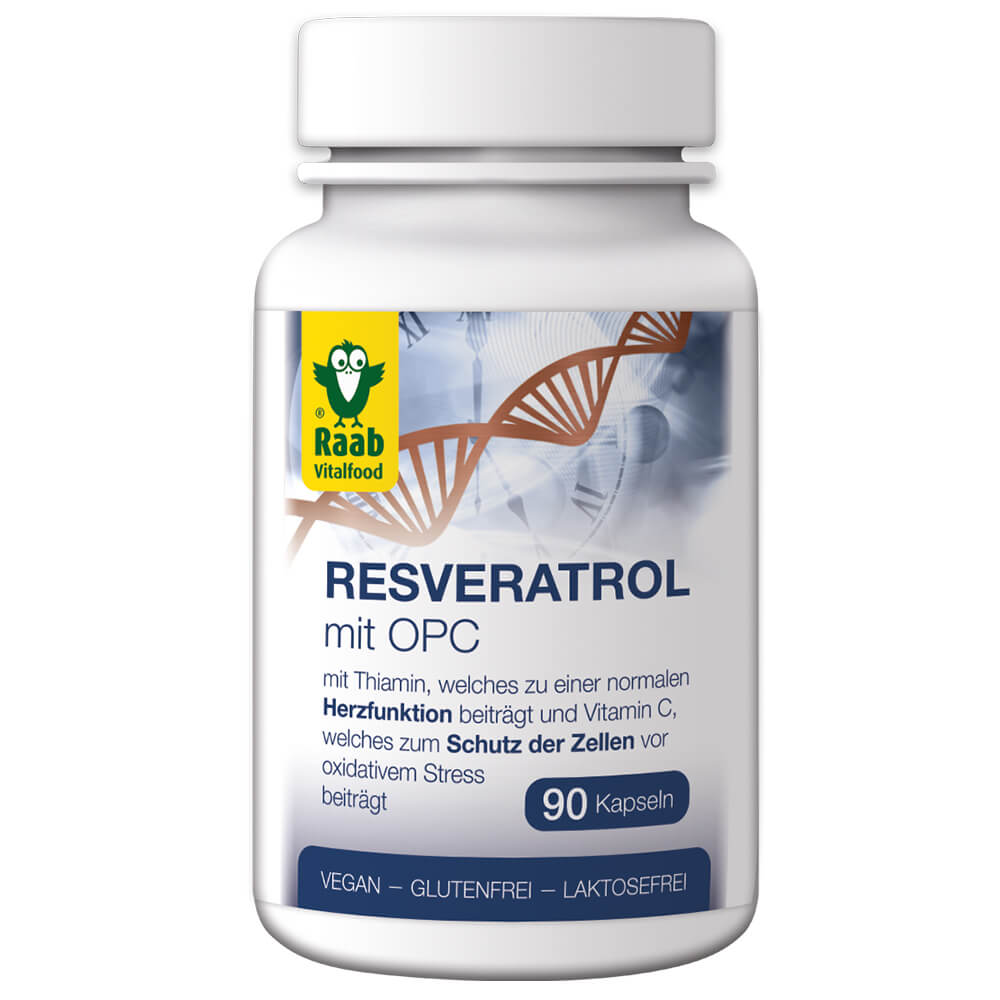 Raab "Resveratrol mit OPC"- Биологически-активная добавка с витамином С, олигомерными проантоцианидинами и транс-ресвератролом, 90 капсул.