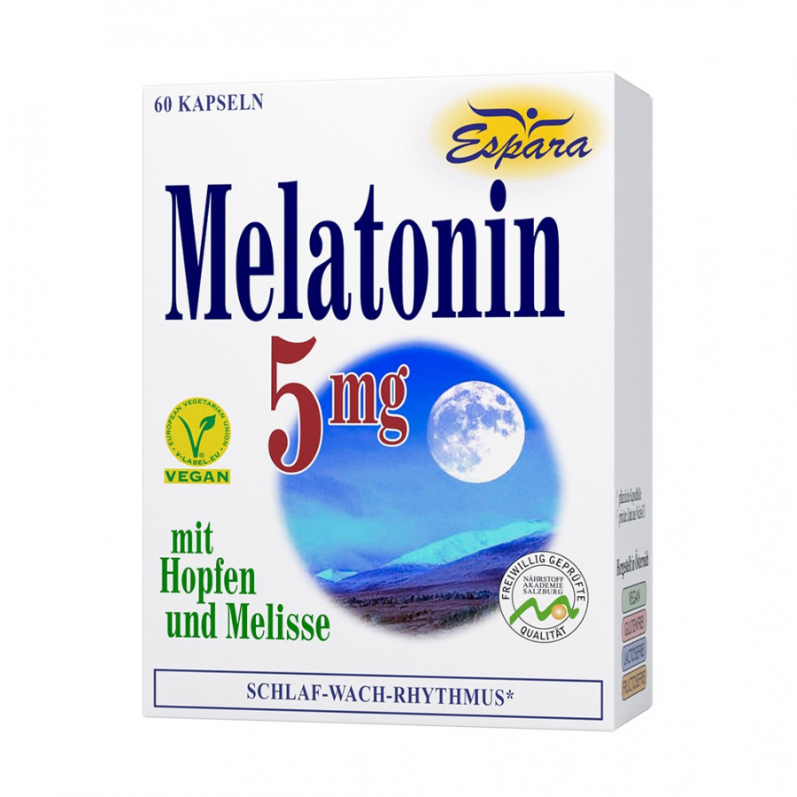 Espara Melatonin 5 mg  Мелатонин в сочетании с отобранными растительными экстрактами, 60 капсул