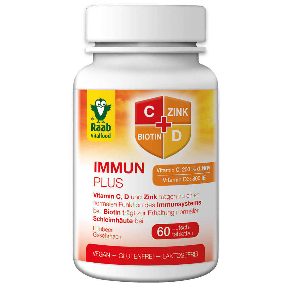 Raab "Immun Plus" - Биологически-активная добавка с витамином С, витамином D3, цинком и биотином, 60 таблеток для рассасывания.