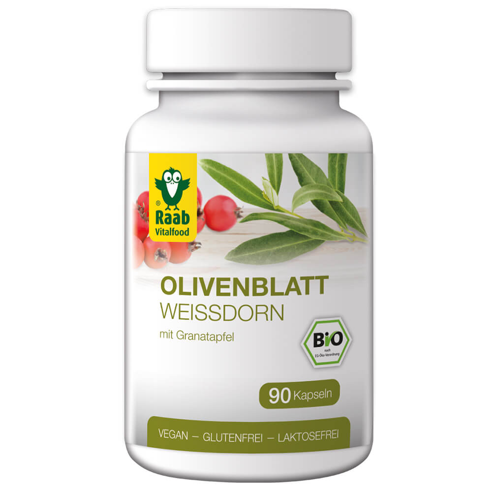 Raab "Bio Olivenblatt - Weißdorn"- Биологически-активная добавка с порошком из оливковых листьев и экстрактом плодов боярышника, 90 капсул.