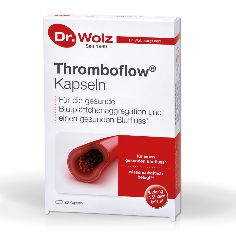 Dr. Wolz Thromboflow Биалогически активная добавка (БАД) для здорового кровотока с вторичными растительными веществами, 20 капсул