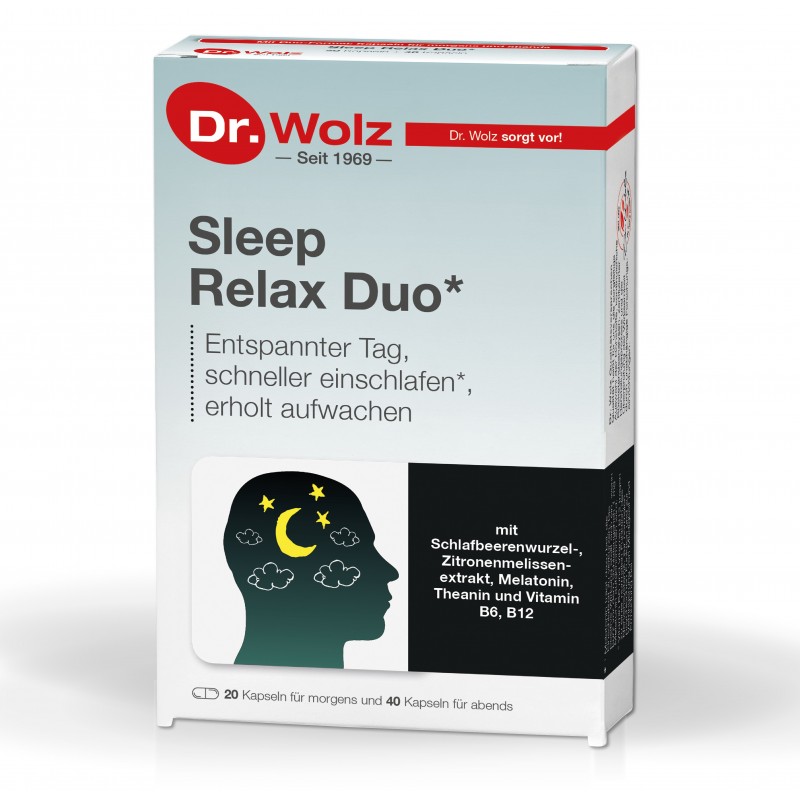 Dr.Wolz Sleep Relax Duo Специальная формула для сна и бодрствования с растительными экстрактами и мелатонином, 60 капсул