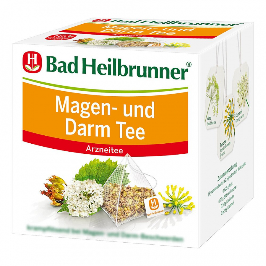 Bad Heilbrunner Травы для заваривания для желудка и кишечника, 8 фильтр-пакетов