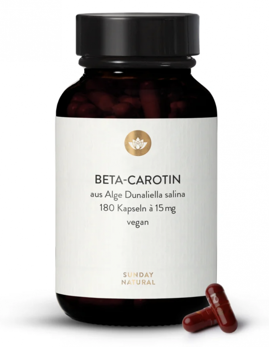 Sunday Natural BETA-CAROTIN Бета-каротин в виде 100% натурального растительного экстракта из водоросли Dunaliella, 180 капсул