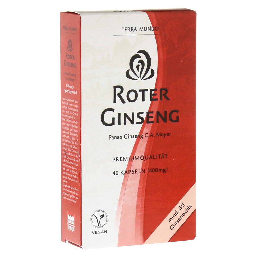 TERRA MUNDO Порошок корня красного женьшеня Panax Ginseng C.A. Meyer с 8% гинзенозидов, 40 капсул