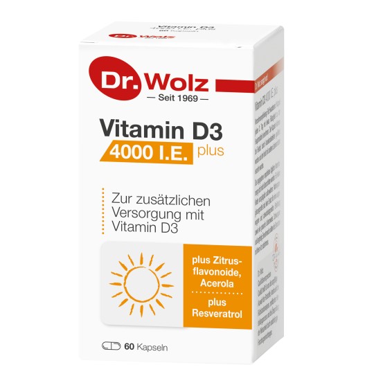 Dr. Wolz Vitamin D3 4000 I.E. plus Витамин D3 c ресвератролом, витамином С из ацеролы и цитрусовыми флавоноидами, 60 капсул