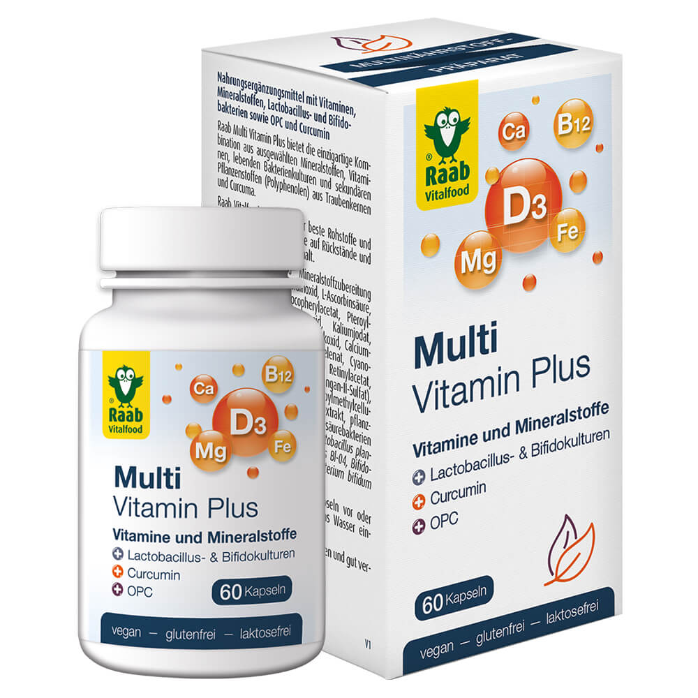 Raab Multi Vitamin Plus Витаминно-минеральный комплекс с пробиотиком, ОПЦ и куркумином, 60 капсул