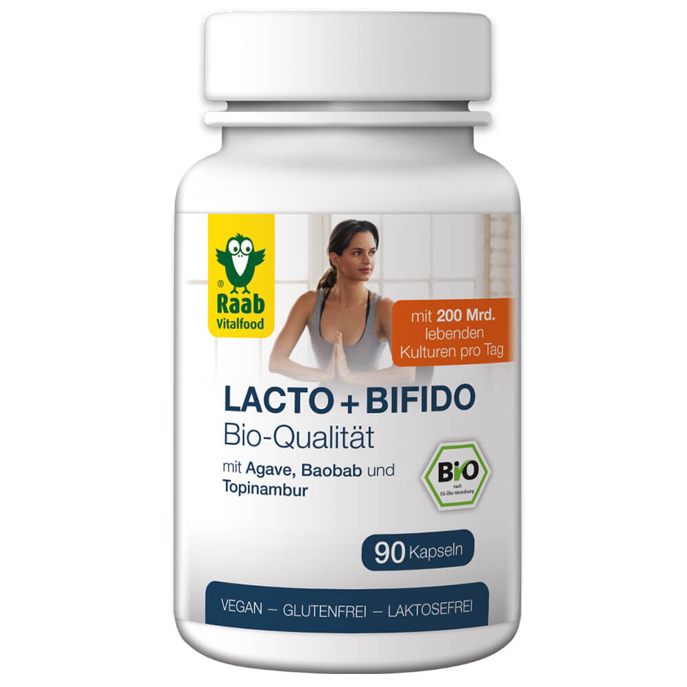 Raab "Bio Lacto + Bifido"- Биологически-активная добавка с активными лакто- и бифидобактериями, агавой, баобабом и топинамбуром, 90 капсул.