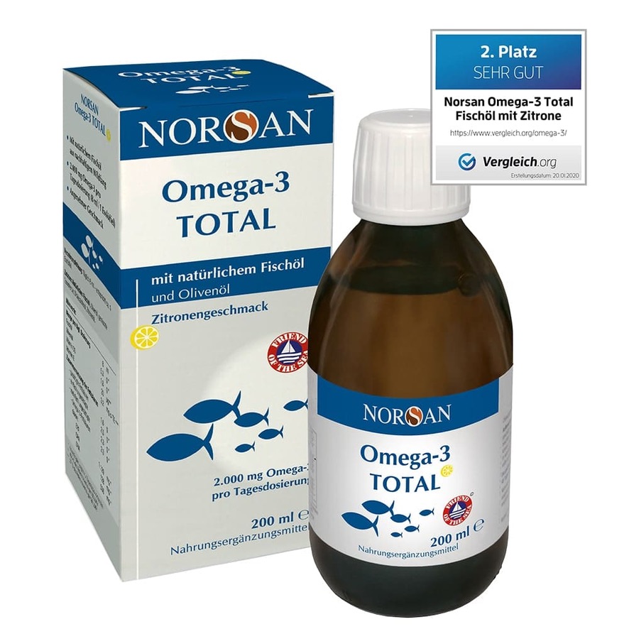 Norsan Omega-3 Total 2000 мг Омега -3 из рыбьего жира дикого улова с витаминами D и Е, 200 мл